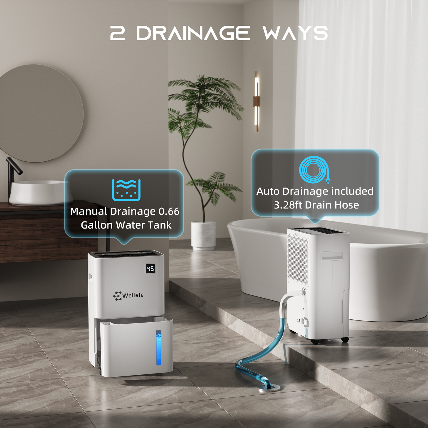 50 Pint Dehumidifier for Bedroom & Basement with Smart Humidity Control, 24HR Timer, Home Dehumidifier with Drain Hose for Continuous Drainage - Quiet Dehumidifier with 3 Working Modes